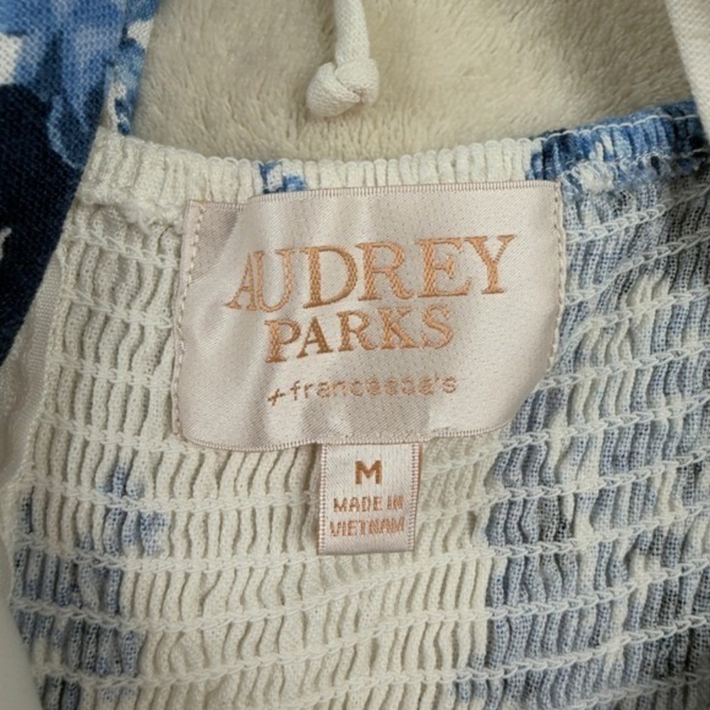 Linen Blend Blue Floral Puff Sleeve Midi Dress Cottagecore Milkmaid Garden Party - Picture 6 of 8